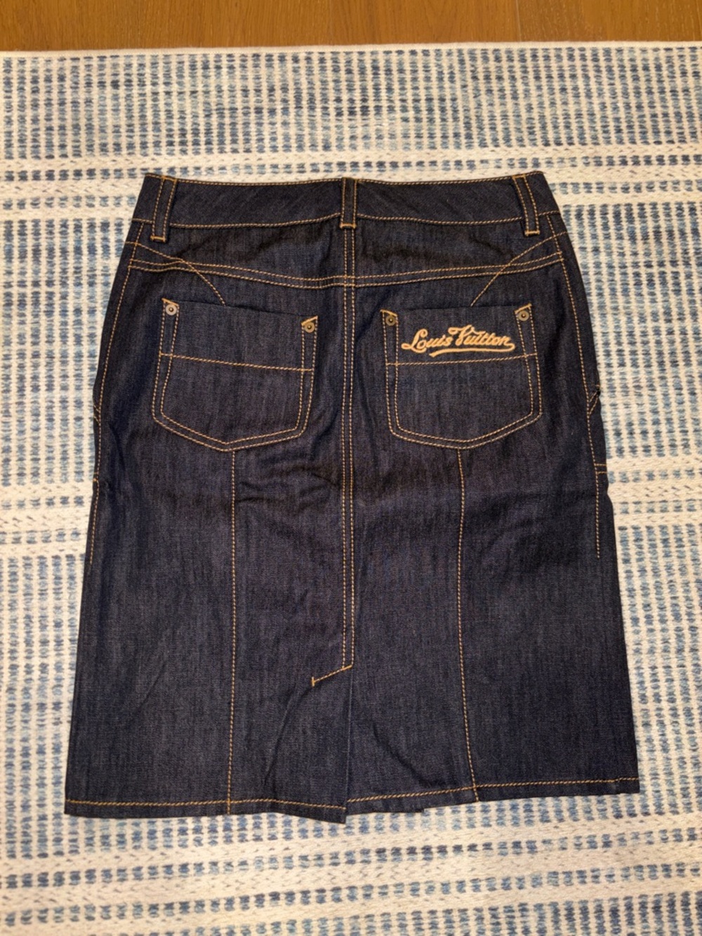 Louis Vuitton Dark Indigo Denim Pencil Skirt with Gold Stitching